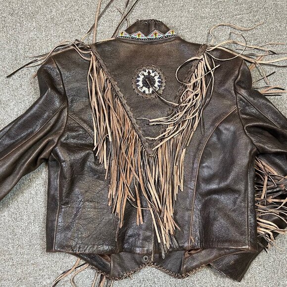 Leather Gallery NWT Deadstock Western Cowgirl Fringe Beaded Brown Coat Sz Medium - Picture 7 of 8